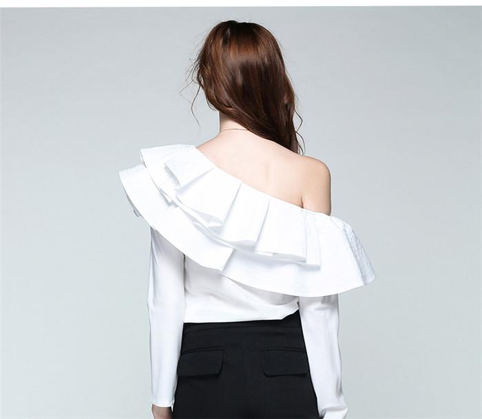 back of women one shoulder long sleeve blouse